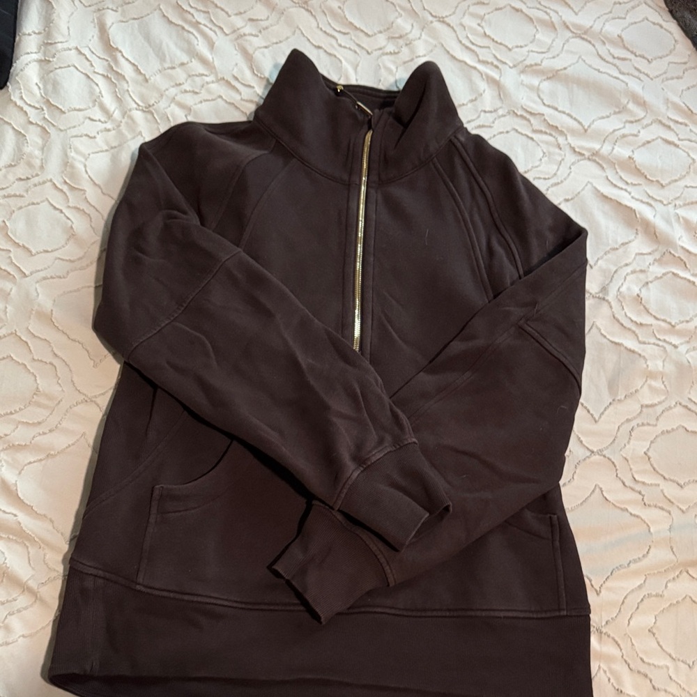 Espresso / Gold Funnel Neck Oversized Half Zip Scuba Long - XS/S